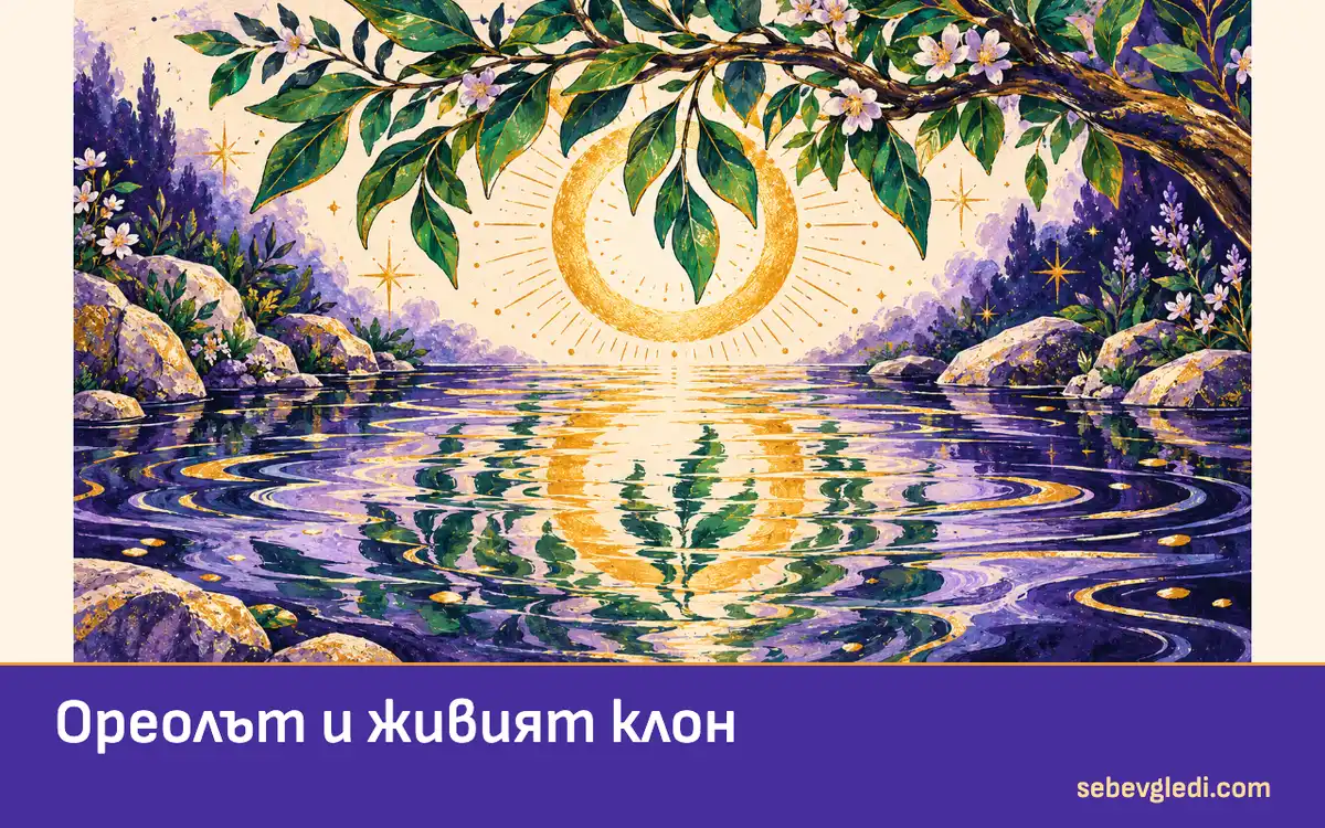 Символите на Обесения: златен ореол, жив клон и отражение
