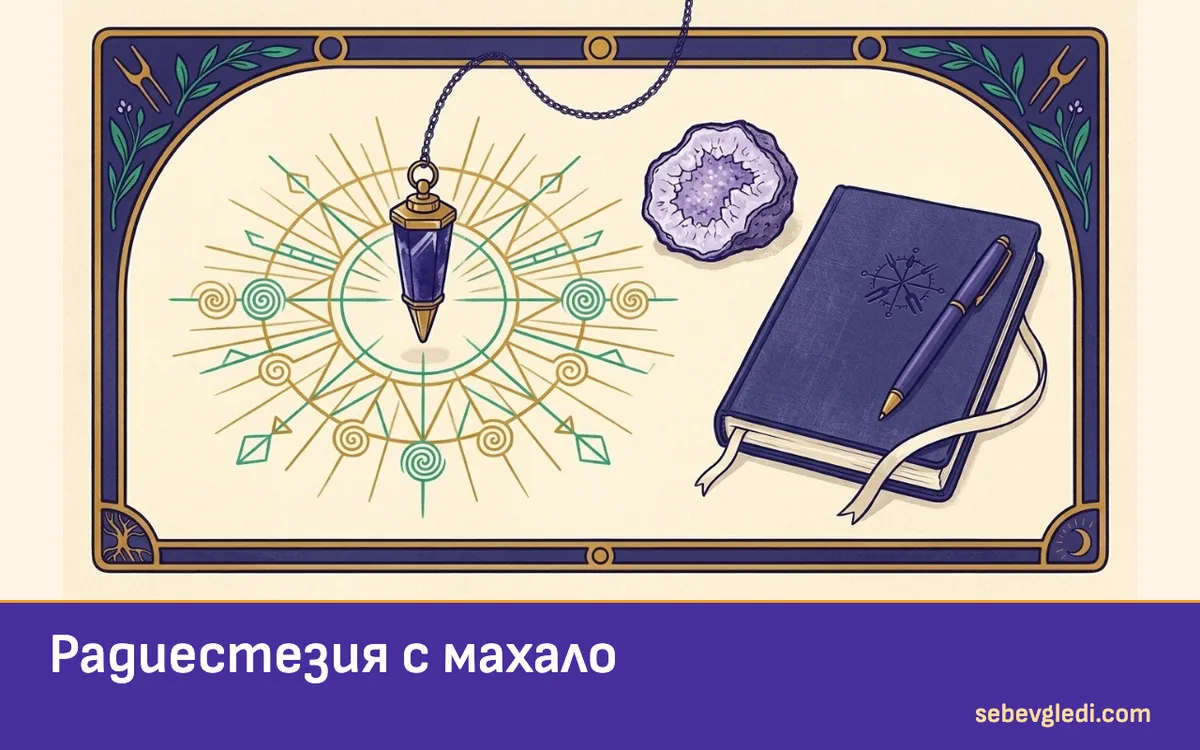 Махало над геометрична диаграма до камък и бележник