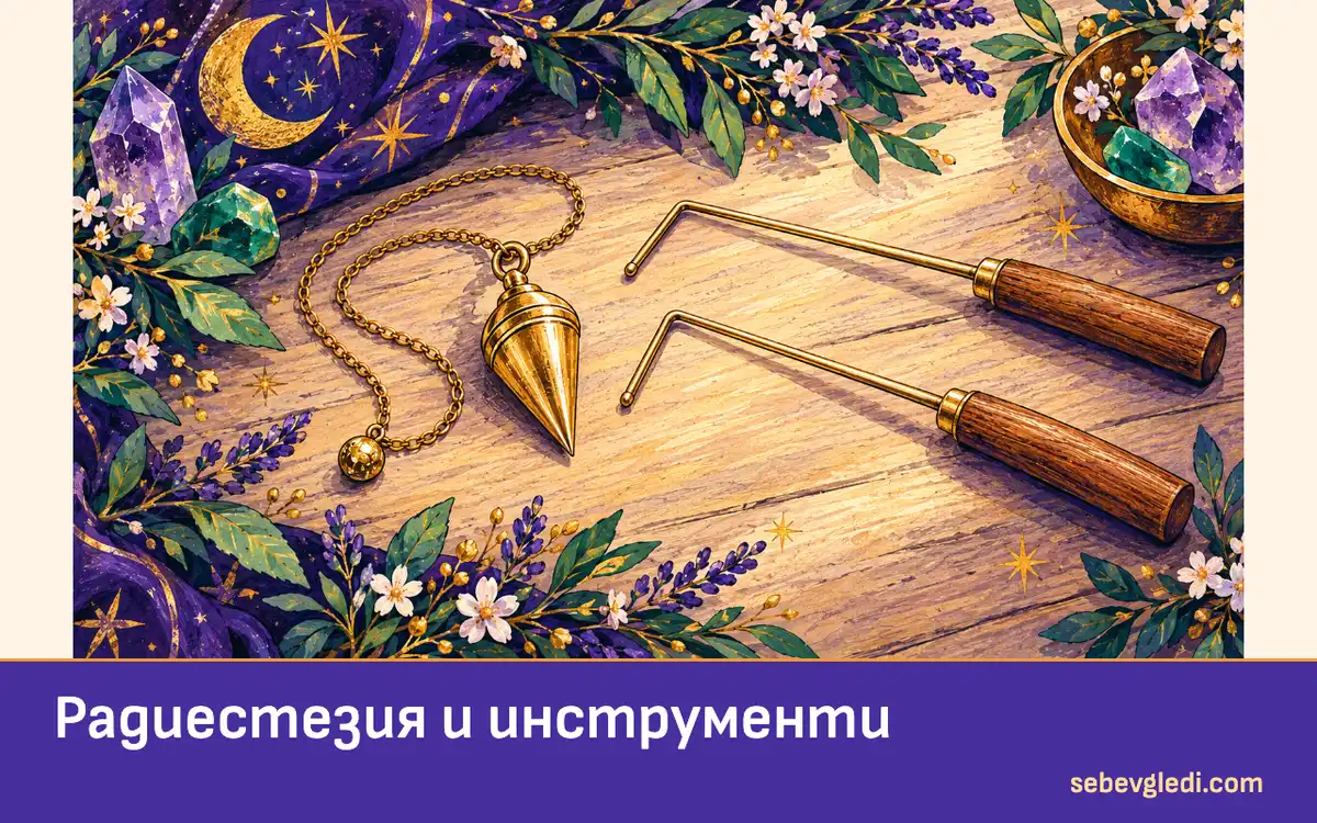 Месингово махало и две Г-образни пръчки за радиестезия