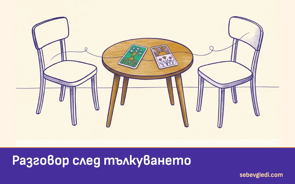 Таро карти до два празни стола за разговор