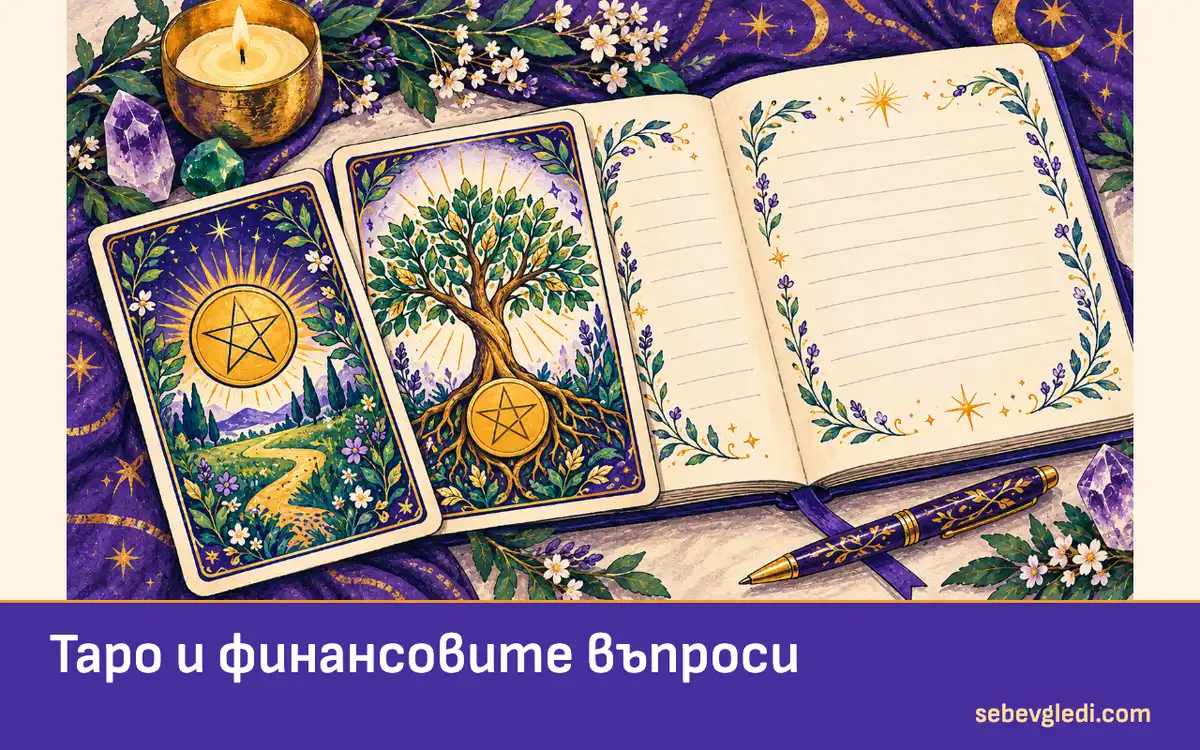 Две карти с пентакъл и дърво до бележник за планиране