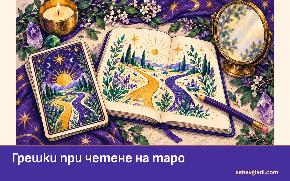 Таро карта, бележник и молив до матово огледало