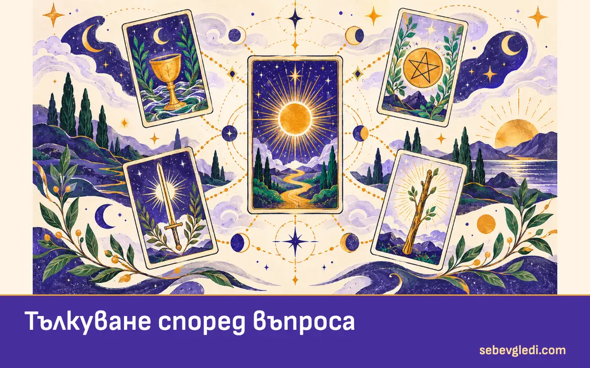 Таро карта в центъра на няколко различни символни контекста