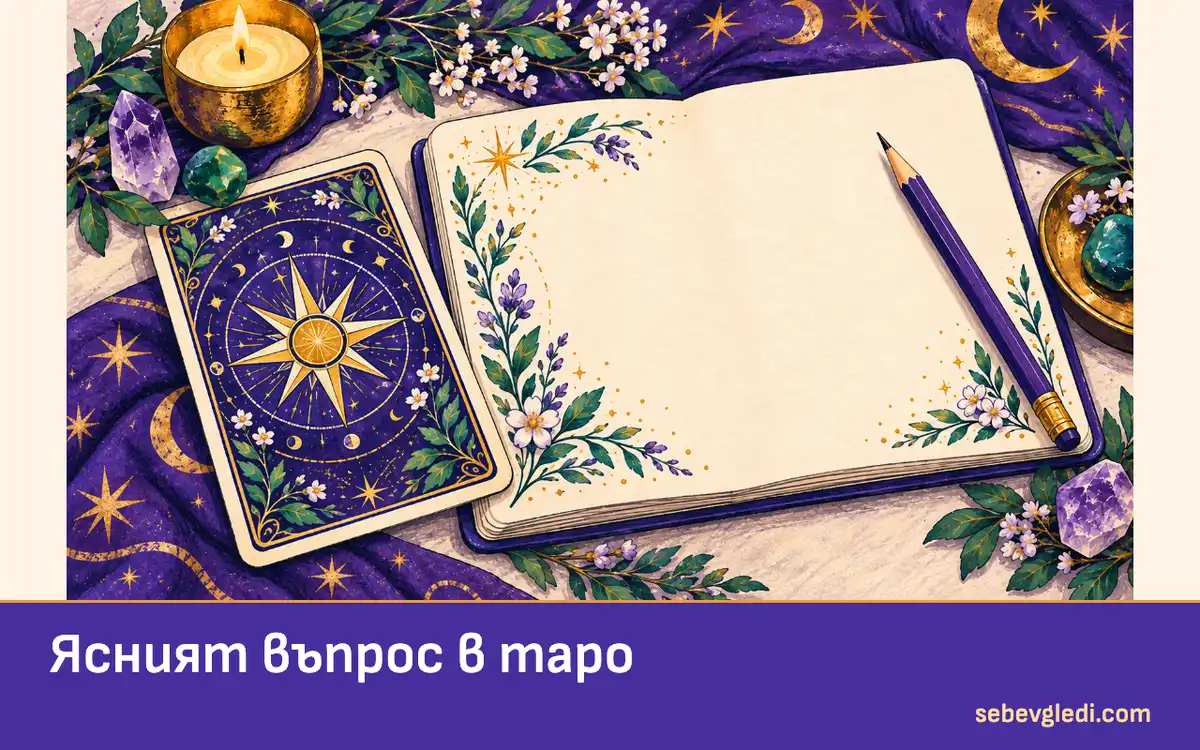 Таро карта с компасна роза до празен лист за въпрос