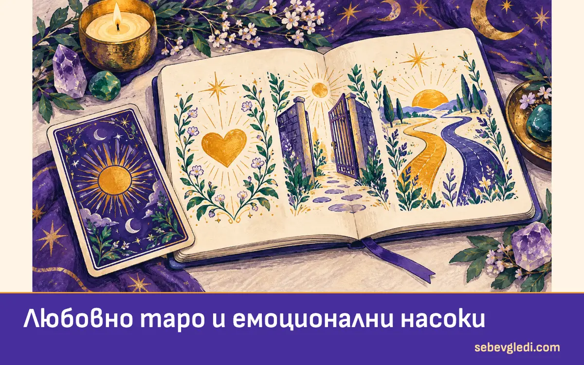 Таро карта до отворен бележник със символи за близост, граници и избор