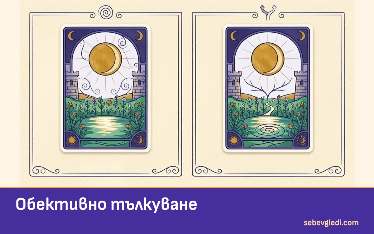 Една и съща таро карта в две рамки за различен прочит