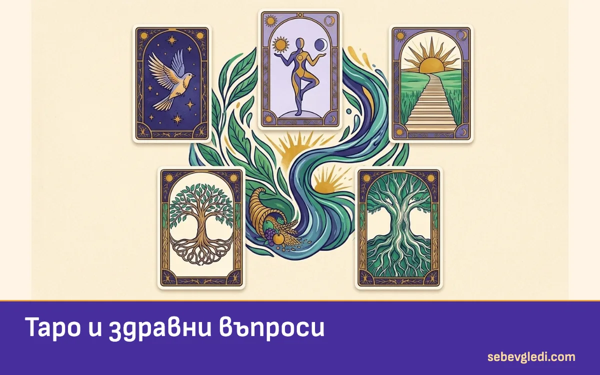 Пет отделни таро карти с листа и водни мотиви