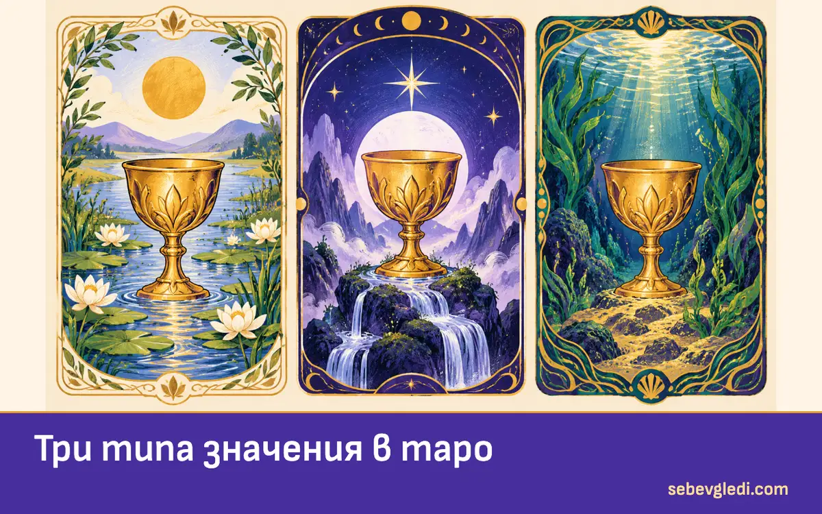 Еднакъв символ на таро карта в три различни визуални рамки