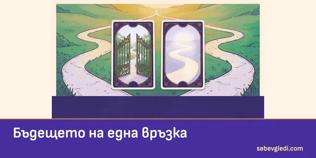 Две таро карти пред събиращи се пътеки за бъдещето на връзката