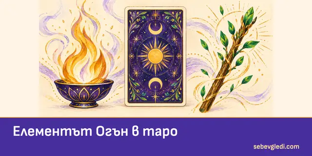 Пламък и разцъфнал жезъл до таро карта