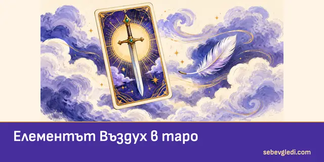 Облаци и перо около таро карта с меч