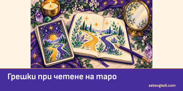 Таро карта, бележник и молив до матово огледало
