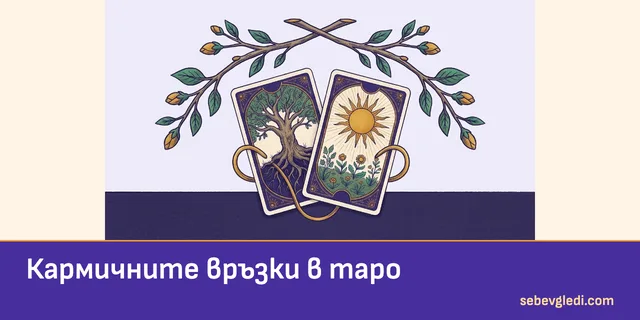 Кръстосани клони над две таро карти за кармичните връзки