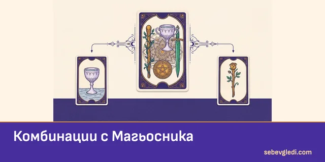 Карта с четирите инструмента между Чаши и Жезли