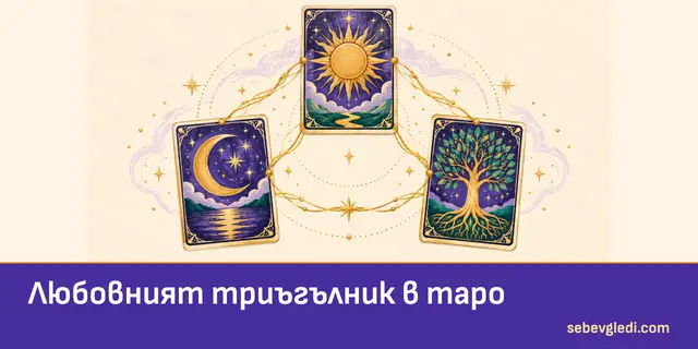 Три таро карти, свързани в триъгълна подредба