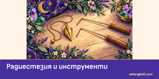 Месингово махало и две Г-образни пръчки за радиестезия