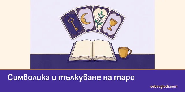 Таро карти с ключ, луна и чаша до отворена книга
