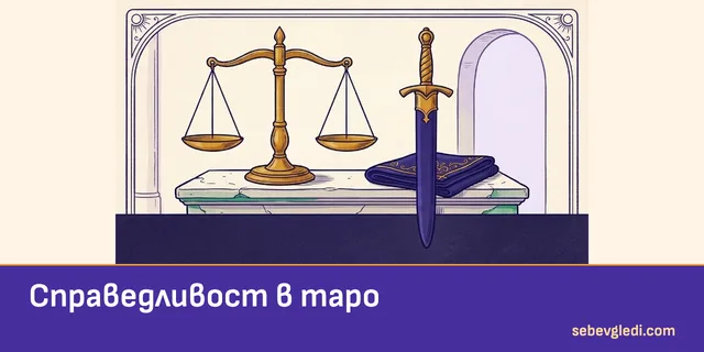 Златни везни и меч за картата Справедливост