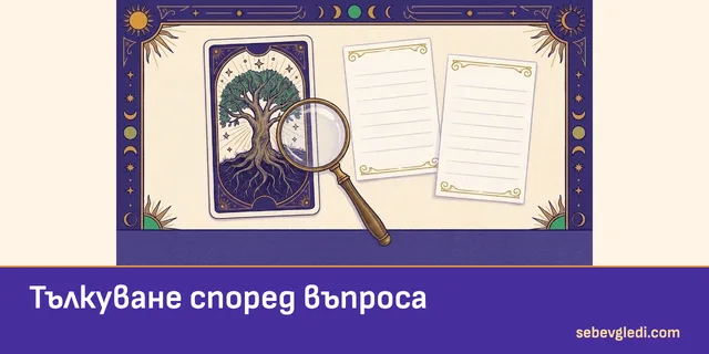 Таро карта под лупа до две празни бележки за въпроси