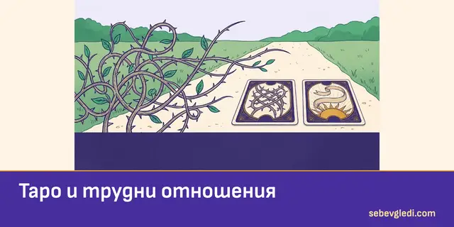 Разплитаща се трънлива лоза до таро карти за трудни отношения