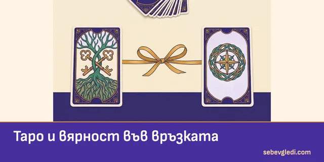 Две таро карти, свързани със златна лента за темата за вярността