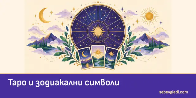 Звезден кръг зад таро карти за зодиакалната символика
