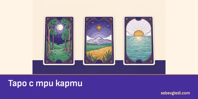 Три отделни таро карти върху постелка за начинаещи