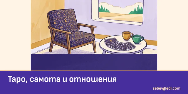 Празен стол до таро карти и две чаши за темата за отношенията