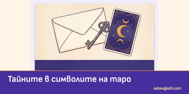 Ключ и затворено писмо върху лунна таро карта