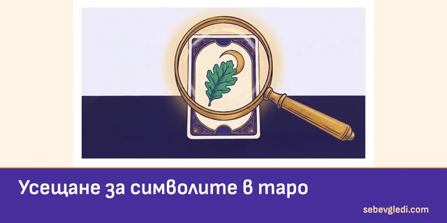 Лупа над растителни и лунни мотиви в таро карта