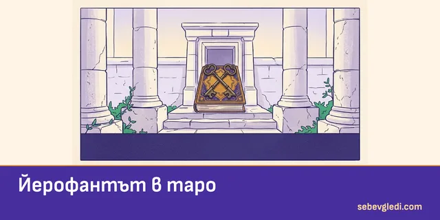 Кръстосани ключове и книга между колони за Йерофантът