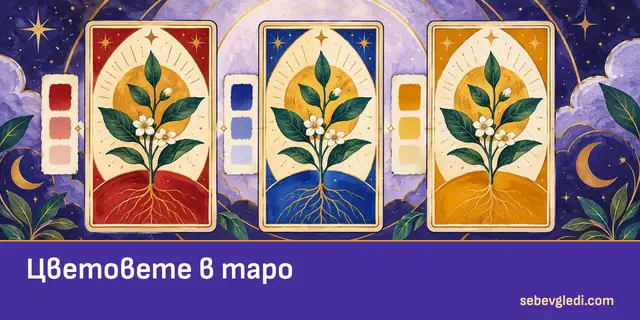 Таро карти с червен, син и златист цвят за тълкуване на цветовете