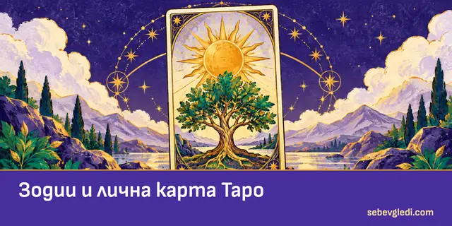 Таро карта пред звезден кръг за връзката със зодията
